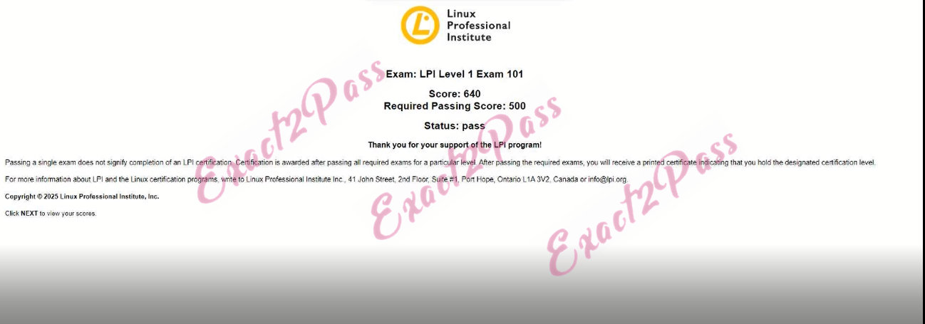 Verified passing result for LPIC Level 1 101-400 exam 1
