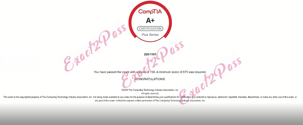 Verified passing result for A+ 220-1101 exam 2