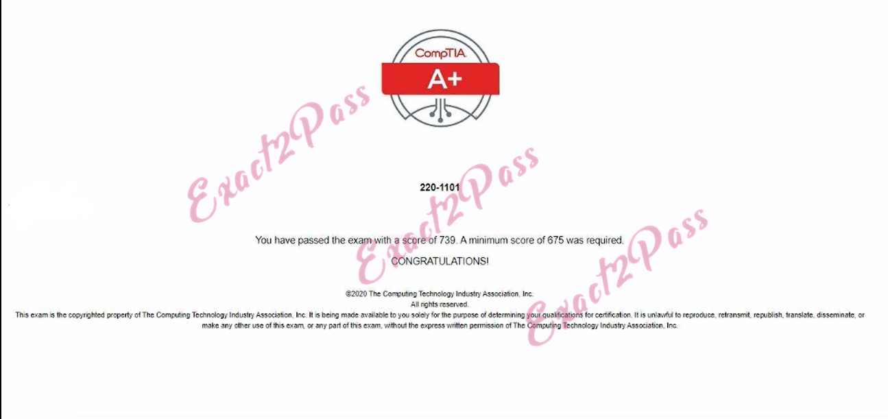 Verified passing result for A+ 220-1101 exam 1