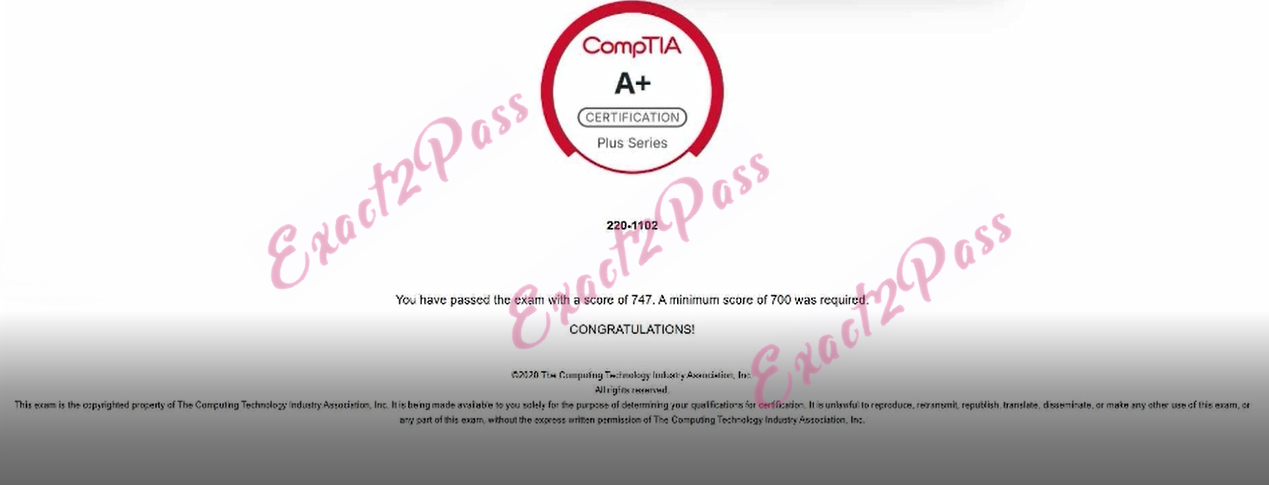 Verified passing result for A+ 220-1102 exam 1