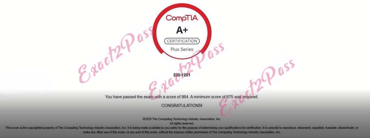 Verified passing result for A+ 220-1201 exam 1