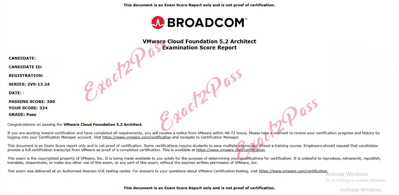 Verified passing result for VCP-VCF Architect 2V0-13.24 exam 1