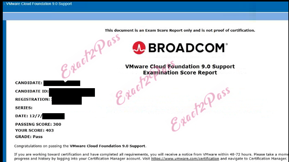 Verified passing result for Professional Level Exams 2V0-15.25 exam 1