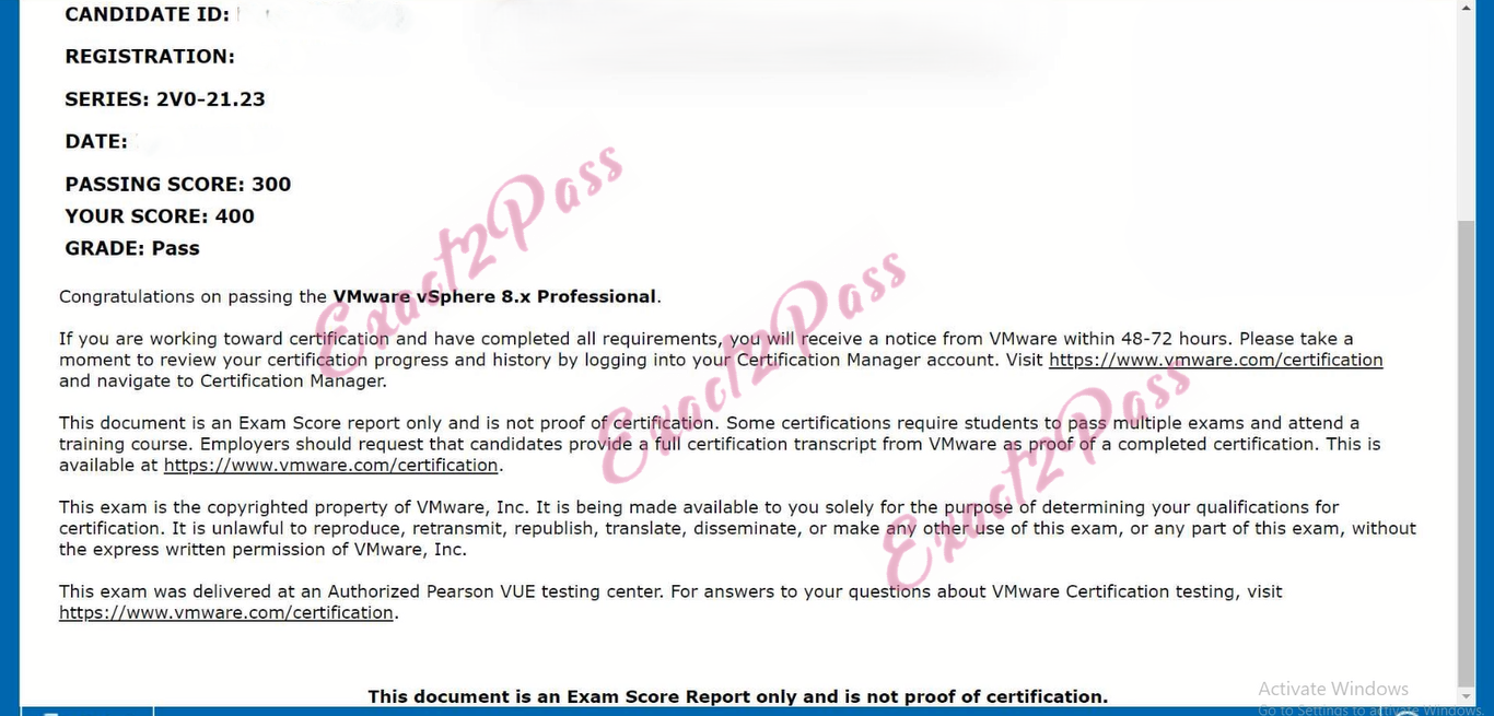 Verified passing result for VCP-DCV 2023 2V0-21.23 exam 3
