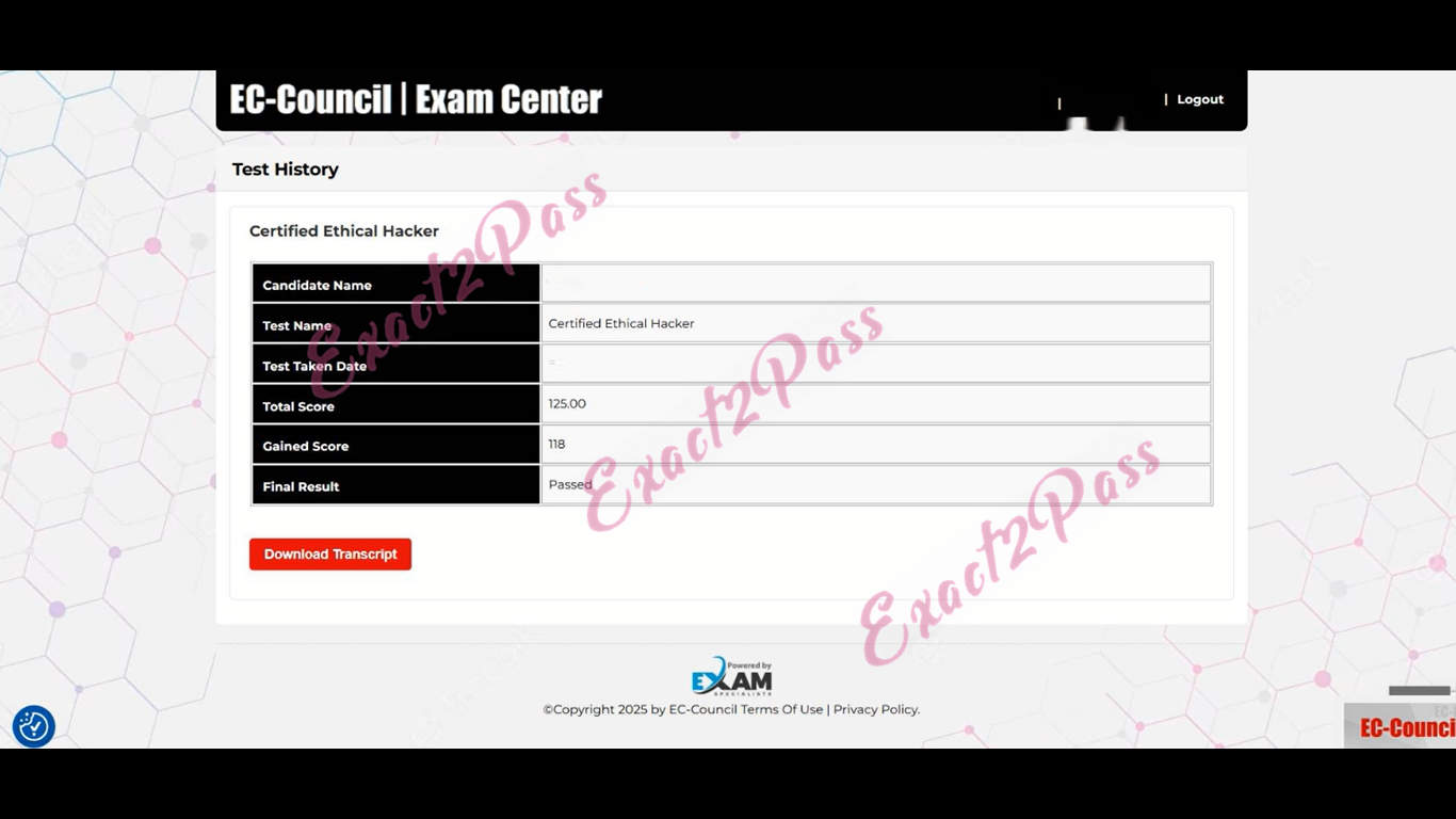 Verified passing result for CEH v11 312-50v11 exam 1