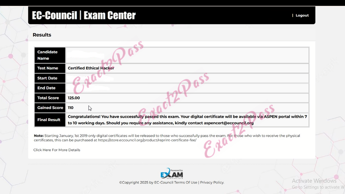 Verified passing result for CEH v13 312-50v13 exam 1