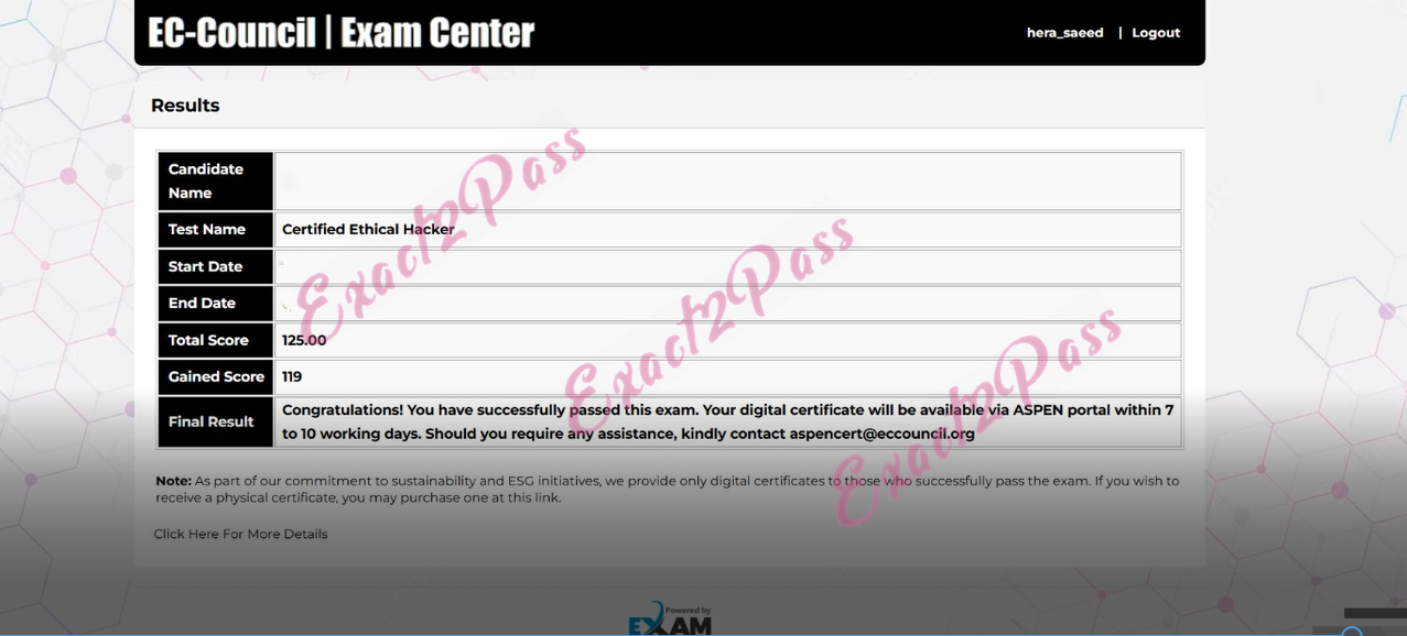 Verified passing result for CEH v13 312-50v13 exam 2
