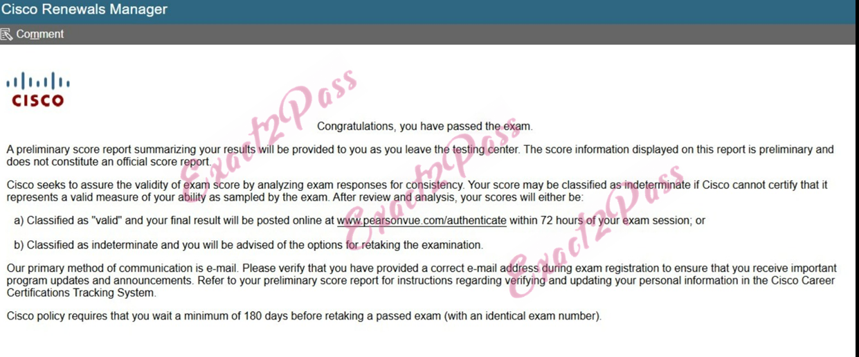 Verified passing result for Cisco Specialist 700-805 exam 1
