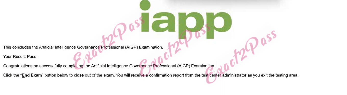 Verified passing result for Artificial Intelligence Governance AIGP exam 1