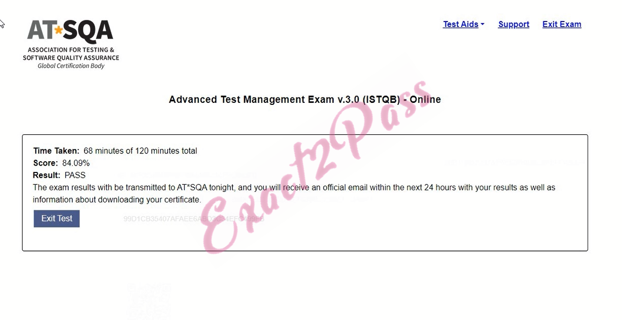 Verified passing result for ISTQB Test Manager ATM exam 1