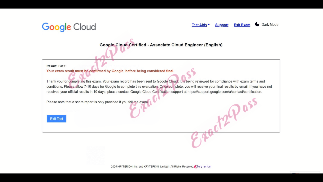 Verified passing result for Google Cloud Certified Associate-Cloud-Engineer exam 3