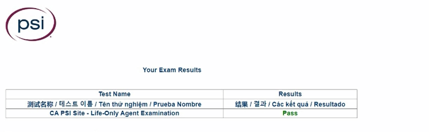 Verified passing result for Life, Accident, and Health CA-Life-Accident-and-Health exam 1