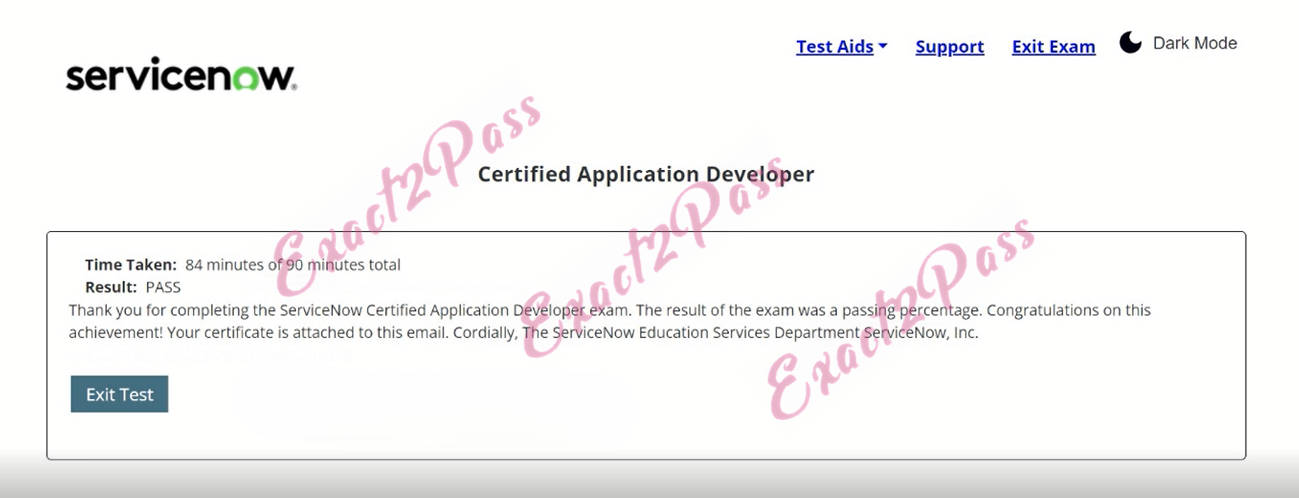 Verified passing result for Certified Application Developer CAD exam 2