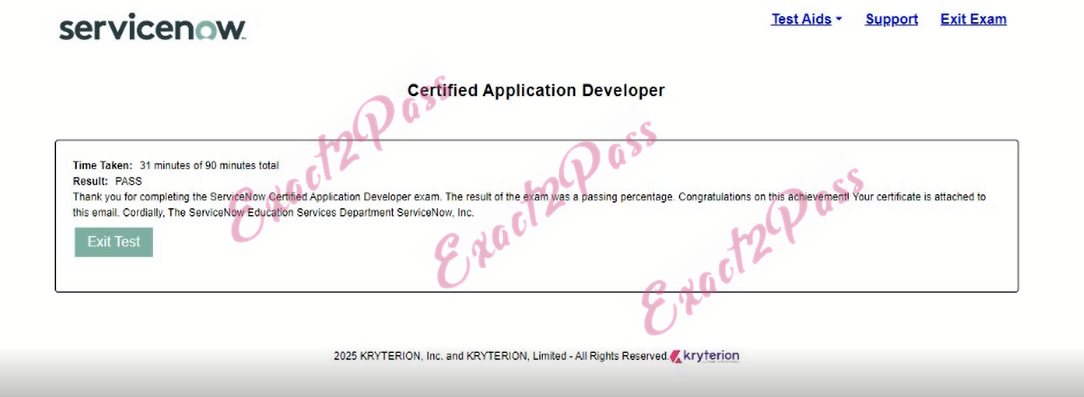 Verified passing result for Certified Application Developer CAD exam 1