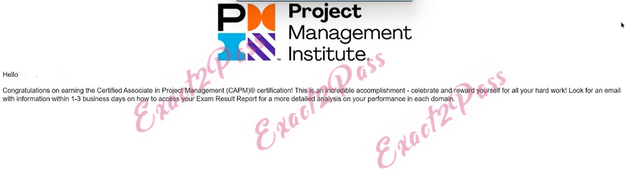 Verified passing result for CAPM CAPM exam 1
