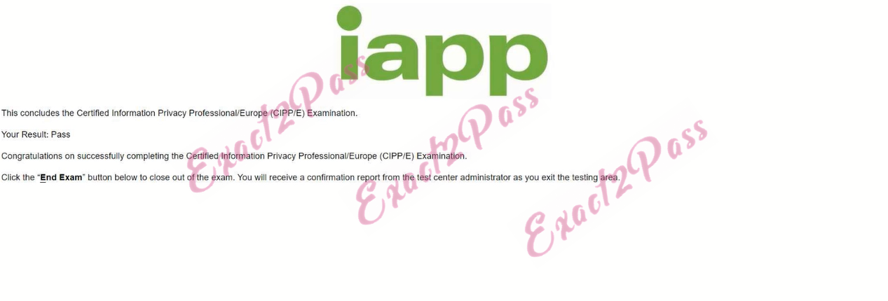 Verified passing result for Certified Information Privacy Professional CIPP-E exam 1