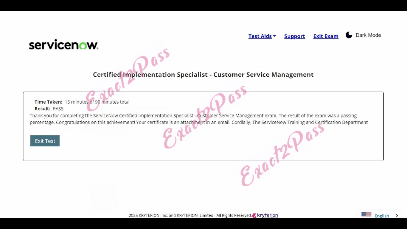 Verified passing result for CIS-Customer Service Management CIS-CSM exam 2