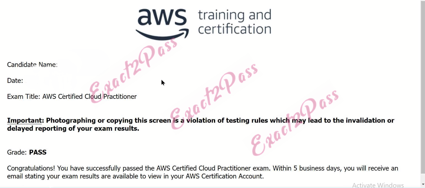 Verified passing result for AWS Certified Foundational CLF-C02 exam 2