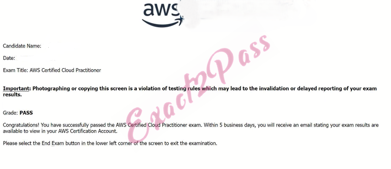 Verified passing result for AWS Certified Foundational CLF-C02 exam 1