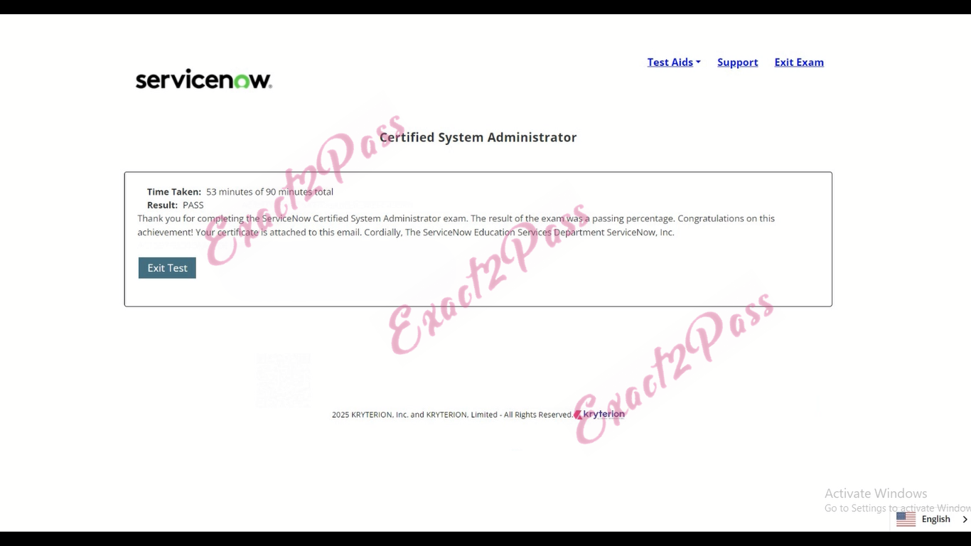 Verified passing result for Certified System Administrator CSA exam 2