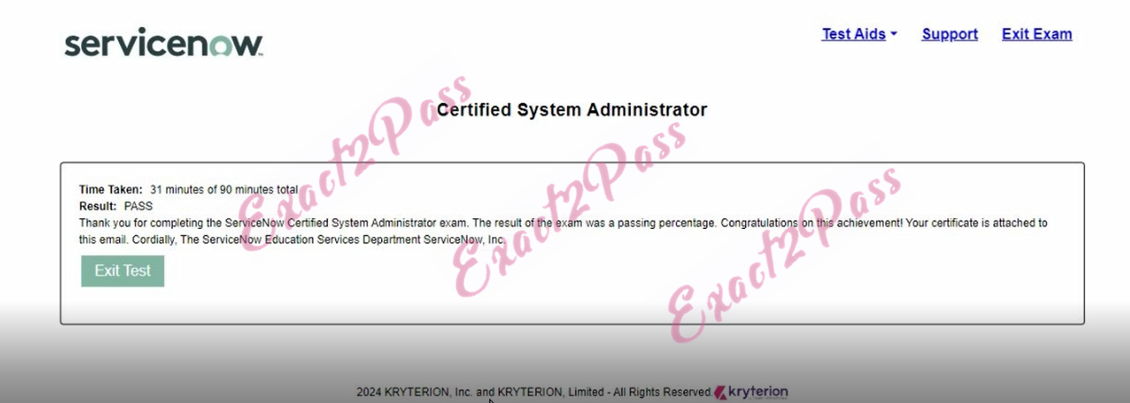 Verified passing result for Certified System Administrator CSA exam 1