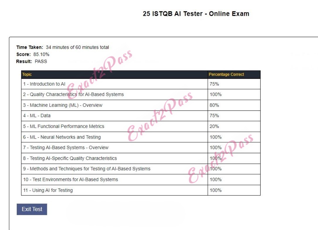 Verified passing result for ISTQB AI Testing CT-AI exam 1