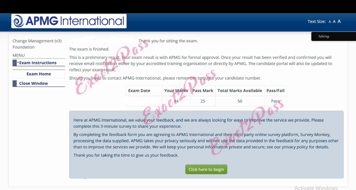 Verified passing result for Change Management Change-Management-Foundation exam 1