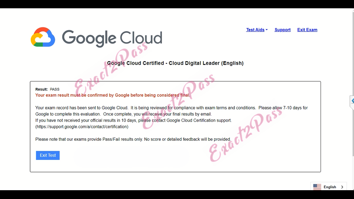 Verified passing result for Google Cloud Certified Cloud-Digital-Leader exam 1
