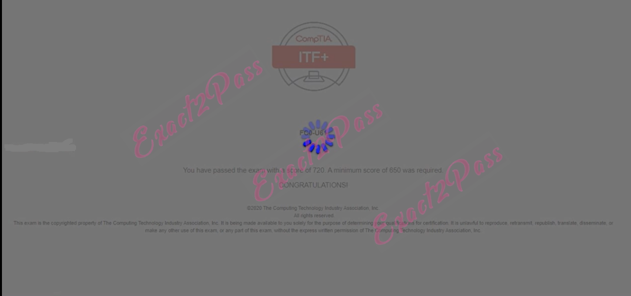 Verified passing result for IT Fundamentals FC0-U61 exam 1
