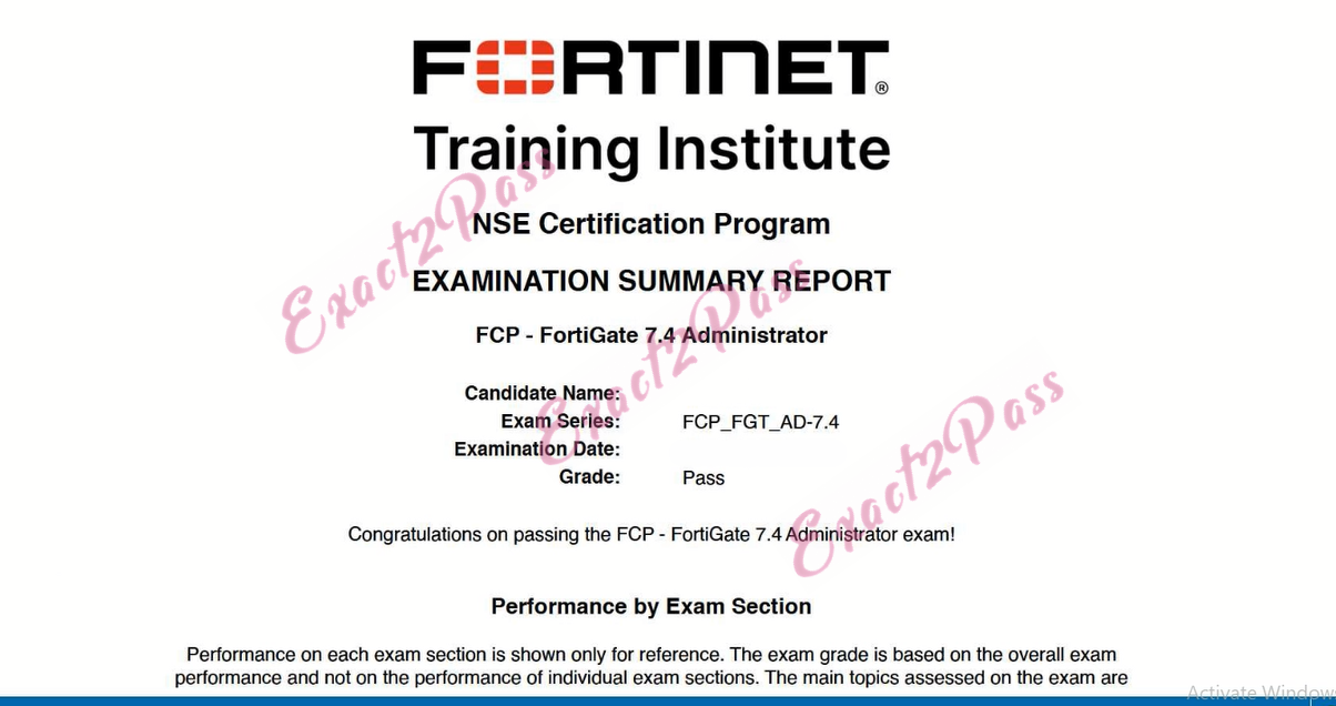 Verified passing result for Fortinet Network Security Expert FCP_FGT_AD-7.4 exam 4