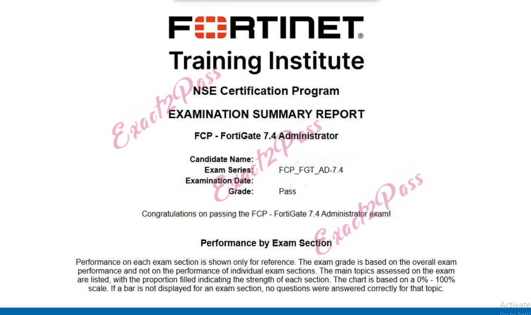 Verified passing result for Fortinet Network Security Expert FCP_FGT_AD-7.4 exam 5