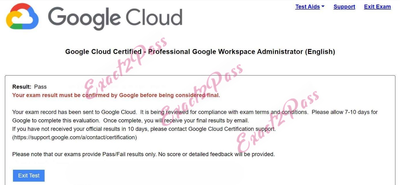 Verified passing result for Workspace Administrator Google-Workspace-Administrator exam 2