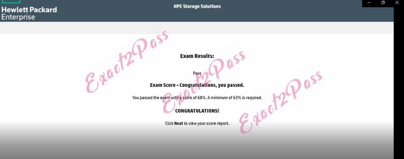 Verified passing result for HPE ASE HPE0-J68 exam 1