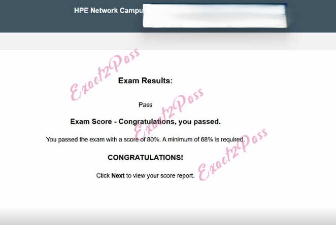 Verified passing result for ACA Campus Access Associate HPE6-A85 exam 1