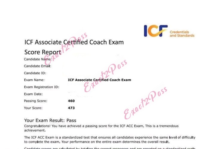 Verified passing result for Associate Certified Coach ICF-ACC exam 1
