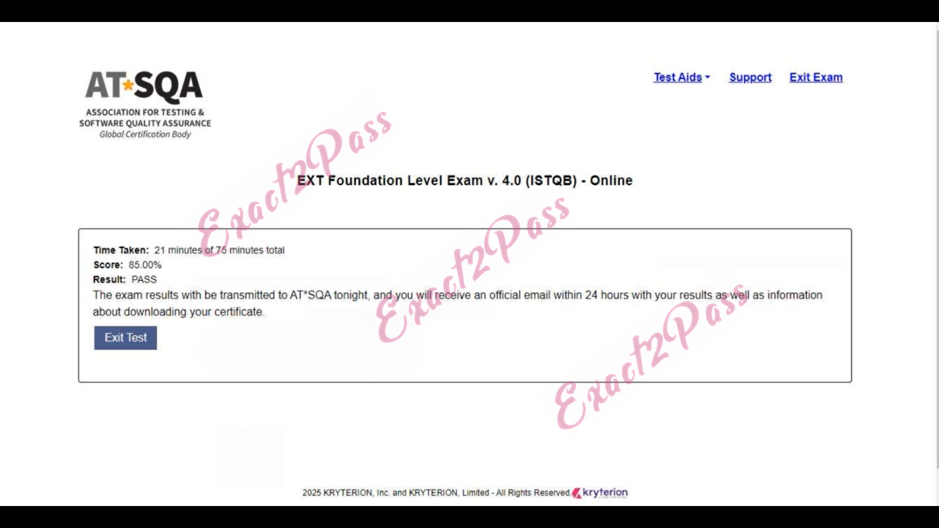 Verified passing result for Foundation Level ISTQB-CTFL exam 3