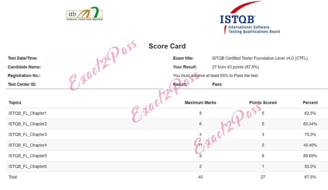 Verified passing result for Foundation Level ISTQB-CTFL exam 2