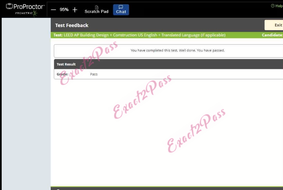 Verified passing result for Leadership in Energy and Environmental Design (LEED) LEED-AP-BD+C exam 2