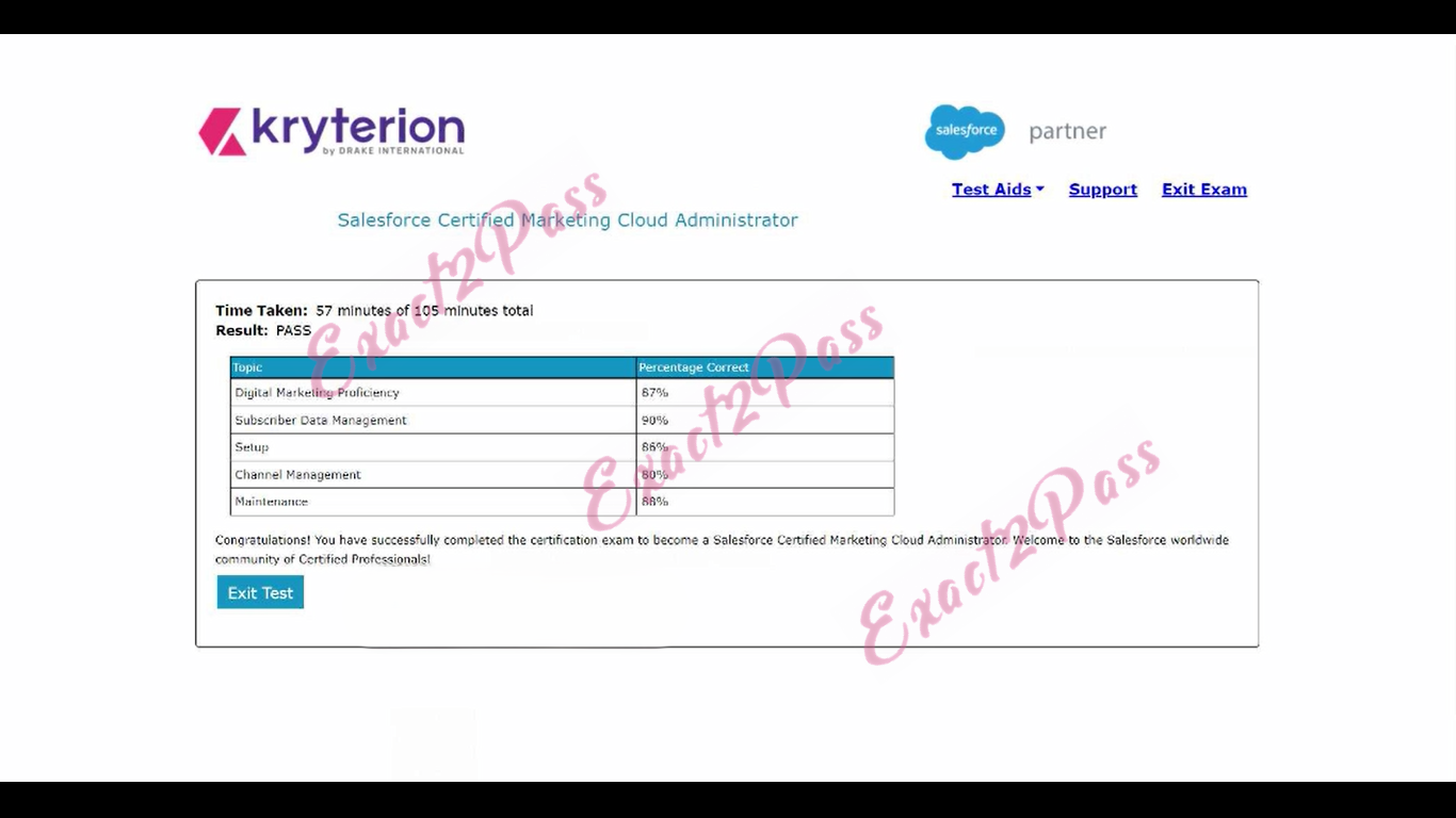 Verified passing result for Marketers Marketing-Cloud-Administrator exam 1