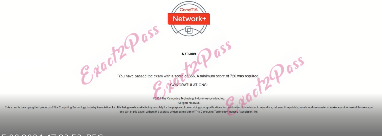 Verified passing result for CompTIA Network+ N10-009 exam 1