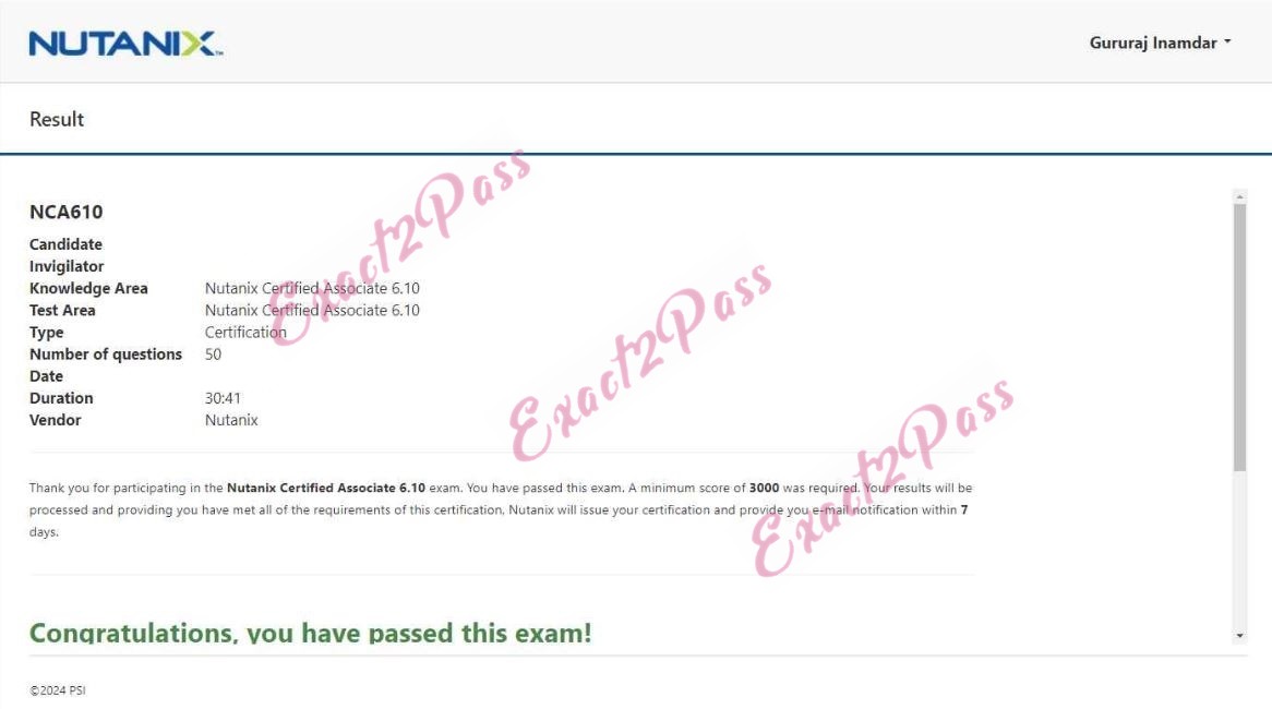 Verified passing result for Nutanix Certified Associate (NCA) NCA-6.10 exam 1