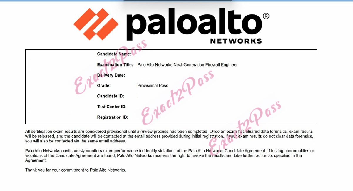 Verified passing result for Network Security Administrator NGFW-Engineer exam 1