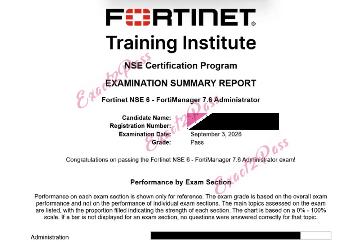 Verified passing result for NSE 6 Network Security Specialist NSE6_FMG_AD-7.6 exam 1