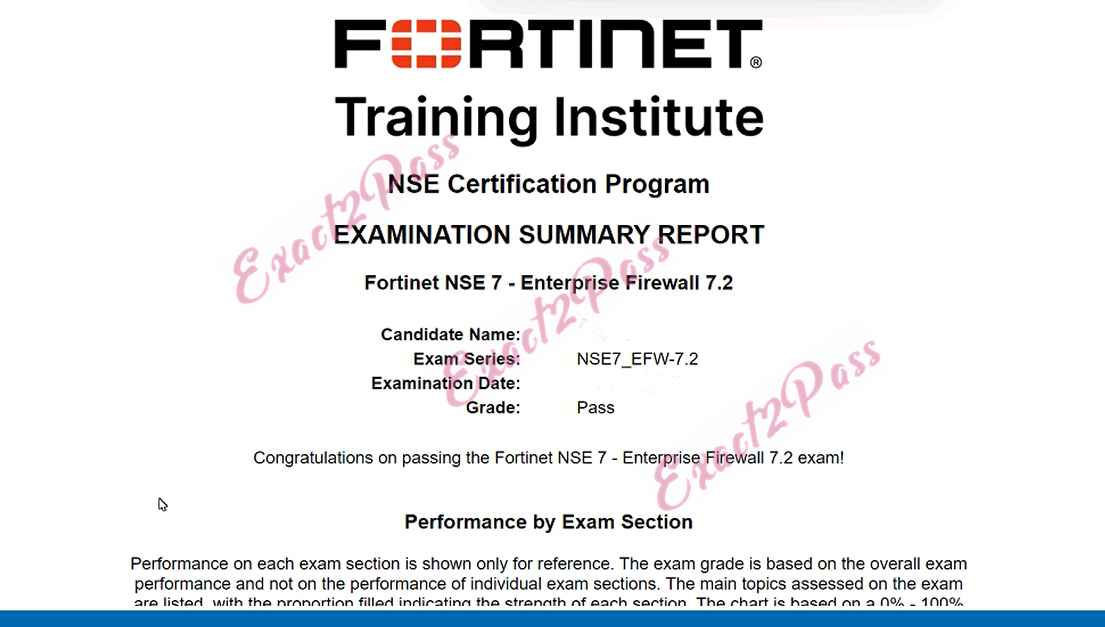 Verified passing result for NSE 7 Network Security Architect NSE7_EFW-7.2 exam 4