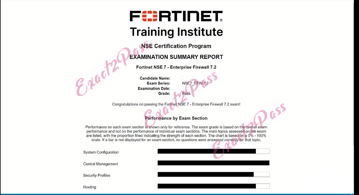 Verified passing result for NSE 7 Network Security Architect NSE7_EFW-7.2 exam 1