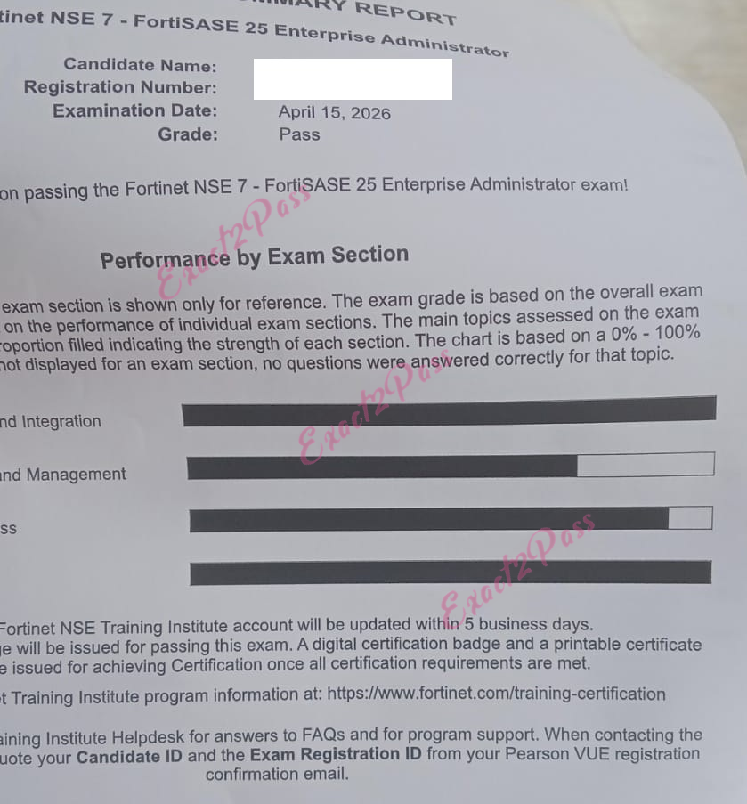 Verified passing result for Fortinet Network Security Expert NSE7_SSE_AD-25 exam 2