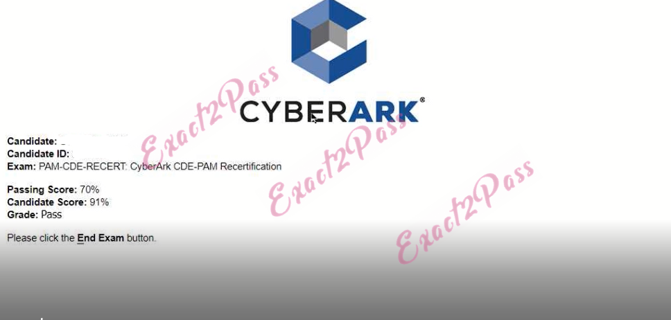 Verified passing result for CyberArk CDE PAM-CDE-RECERT exam 1