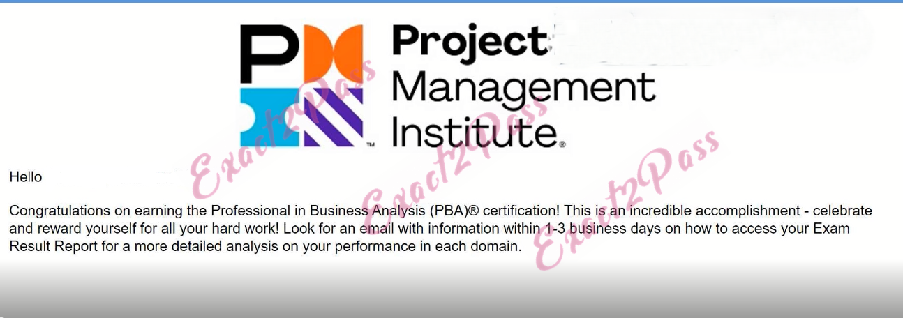 Verified passing result for PMI Professional in Business Analysis PMI-PBA exam 1
