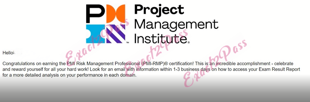 Verified passing result for PMI Certification PMI-RMP exam 2