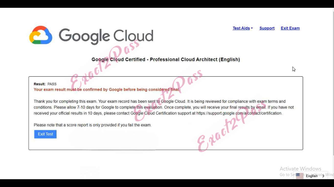 Verified passing result for Google Cloud Certified Professional-Cloud-Architect exam 2